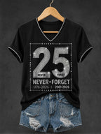 Women's 9.11 Never Forget Printed V-neck T-shirt