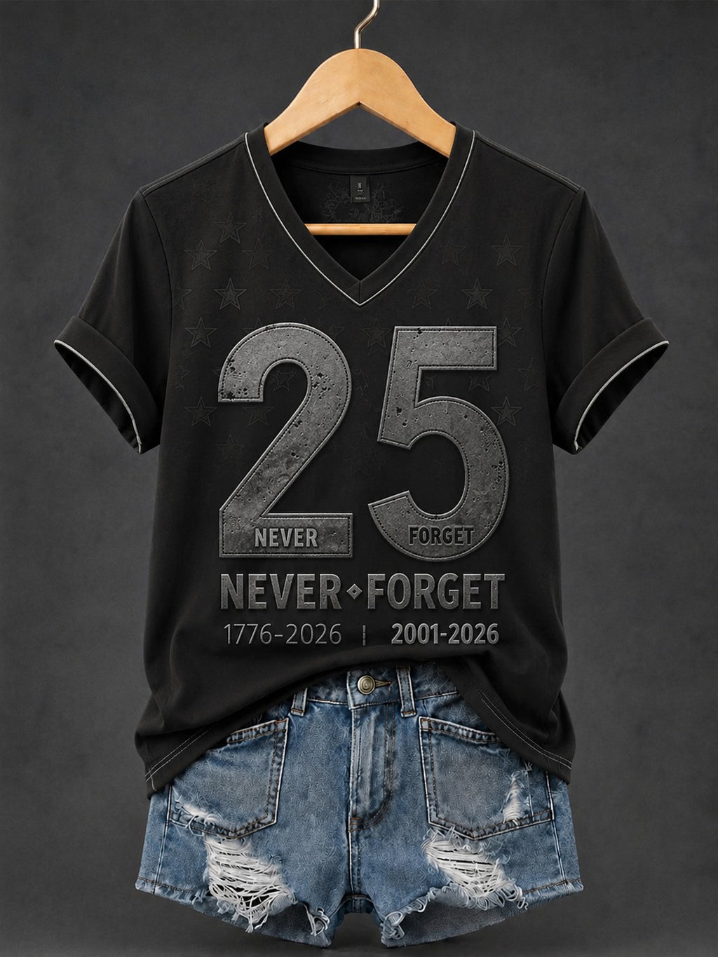 Women's 9.11 Never Forget Printed V-neck T-shirt
