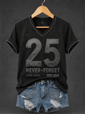Women's 9.11 Never Forget Printed V-neck T-shirt