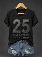 Women's 9.11 Never Forget Printed V-neck T-shirt