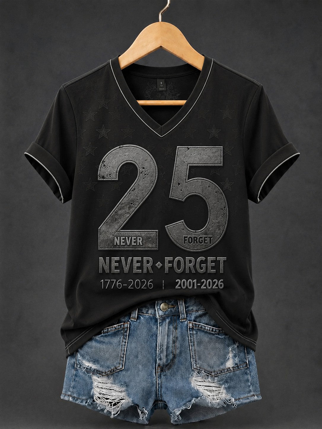 Women's 9.11 Never Forget Printed V-neck T-shirt