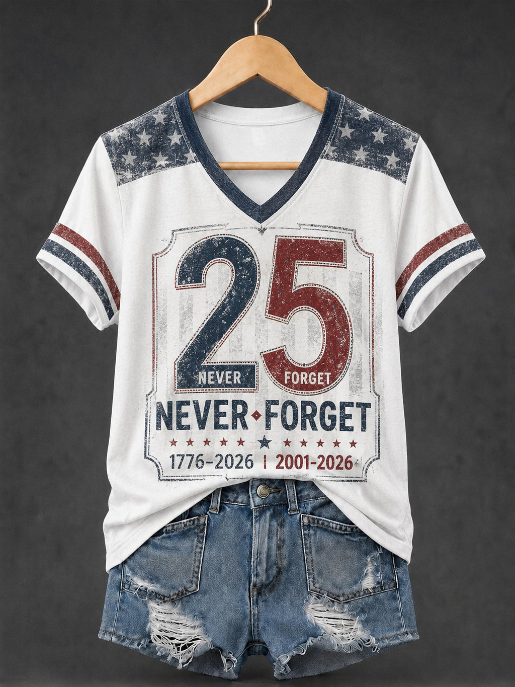 Women's 9.11 Never Forget Printed V-neck T-shirt