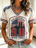 Women's 9.11 Never Forget Printed V-neck T-shirt