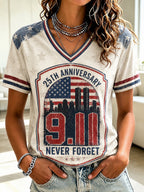 Women's 9.11 Never Forget Printed V-neck T-shirt