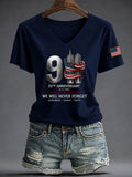 Women's America Printed V-neck T-shirt
