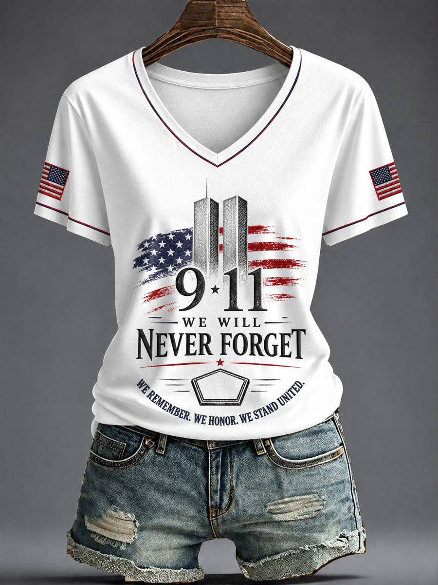 Women's America Printed V-neck T-shirt
