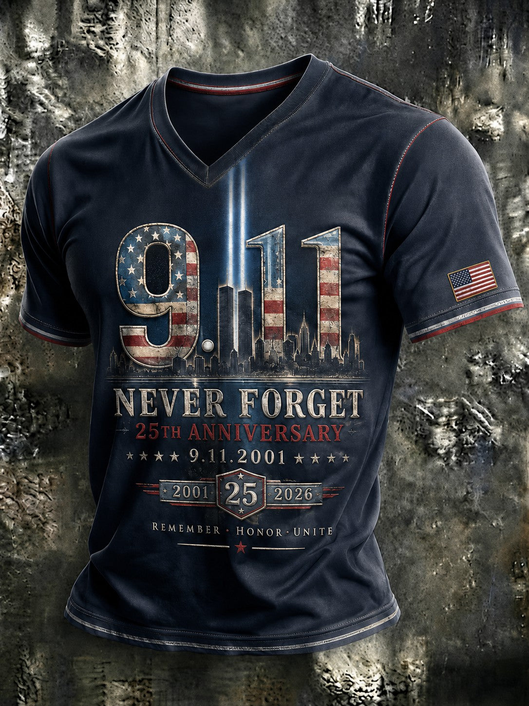 Men's 9.11 Never Forget Printed V-neck T-shirt
