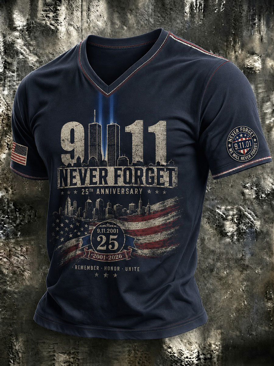Men's 9.11 Never Forget Printed V-neck T-shirt
