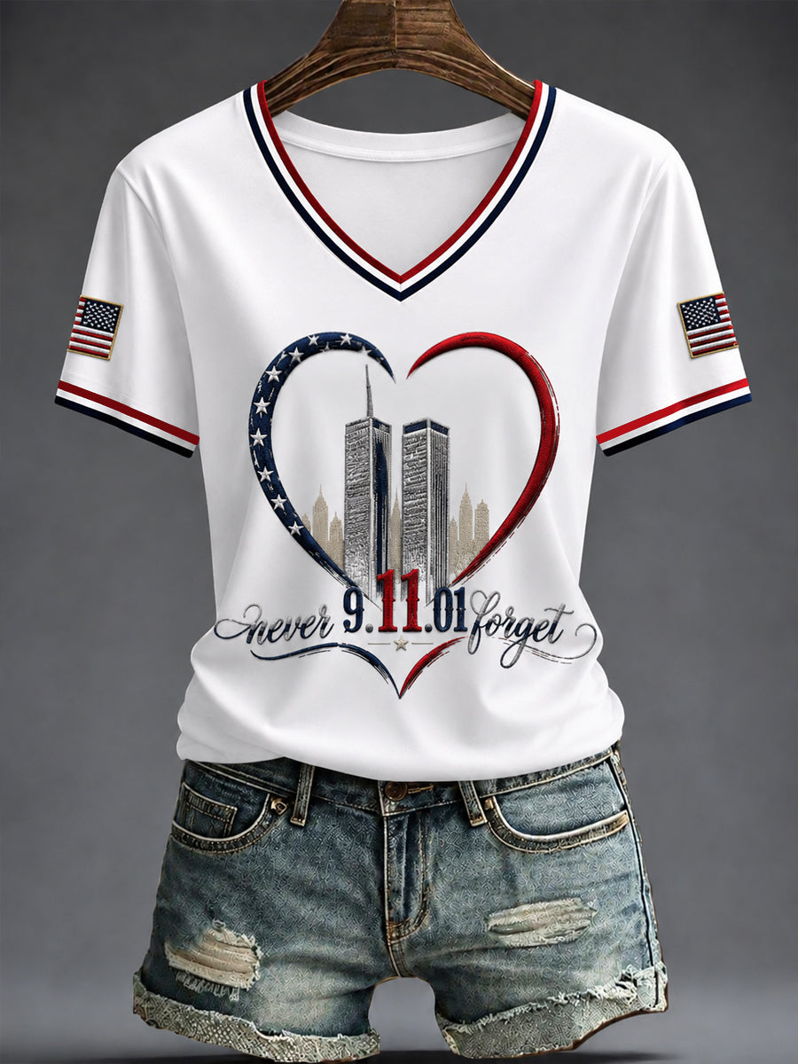 Women's America Printed V-neck T-shirt