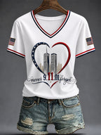 Women's America Printed V-neck T-shirt