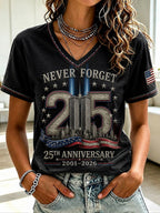 Women's 9.11 Never Forget Printed V-neck T-shirt