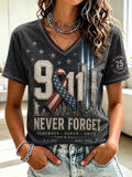 Women's 9.11 Never Forget Printed V-neck T-shirt
