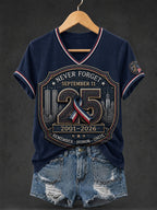 Women's 9.11 Never Forget Printed V-neck T-shirt