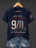 Women's 9.11 Never Forget Printed V-neck T-shirt
