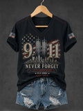Women's 9.11 Never Forget Printed V-neck T-shirt