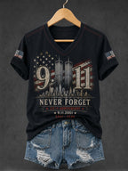 Women's 9.11 Never Forget Printed V-neck T-shirt