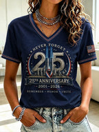 Women's 9.11 Never Forget Printed V-neck T-shirt
