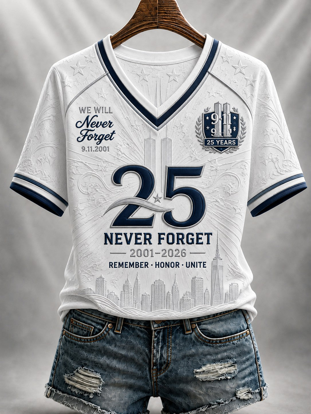 Women's 9.11 Never Forget Printed V-neck T-shirt
