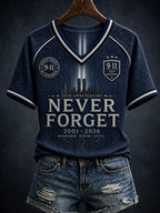 Women's 9.11 Never Forget Printed V-neck T-shirt