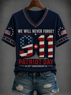 Women's America Printed V-neck T-shirt