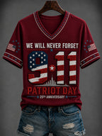 Women's America Printed V-neck T-shirt