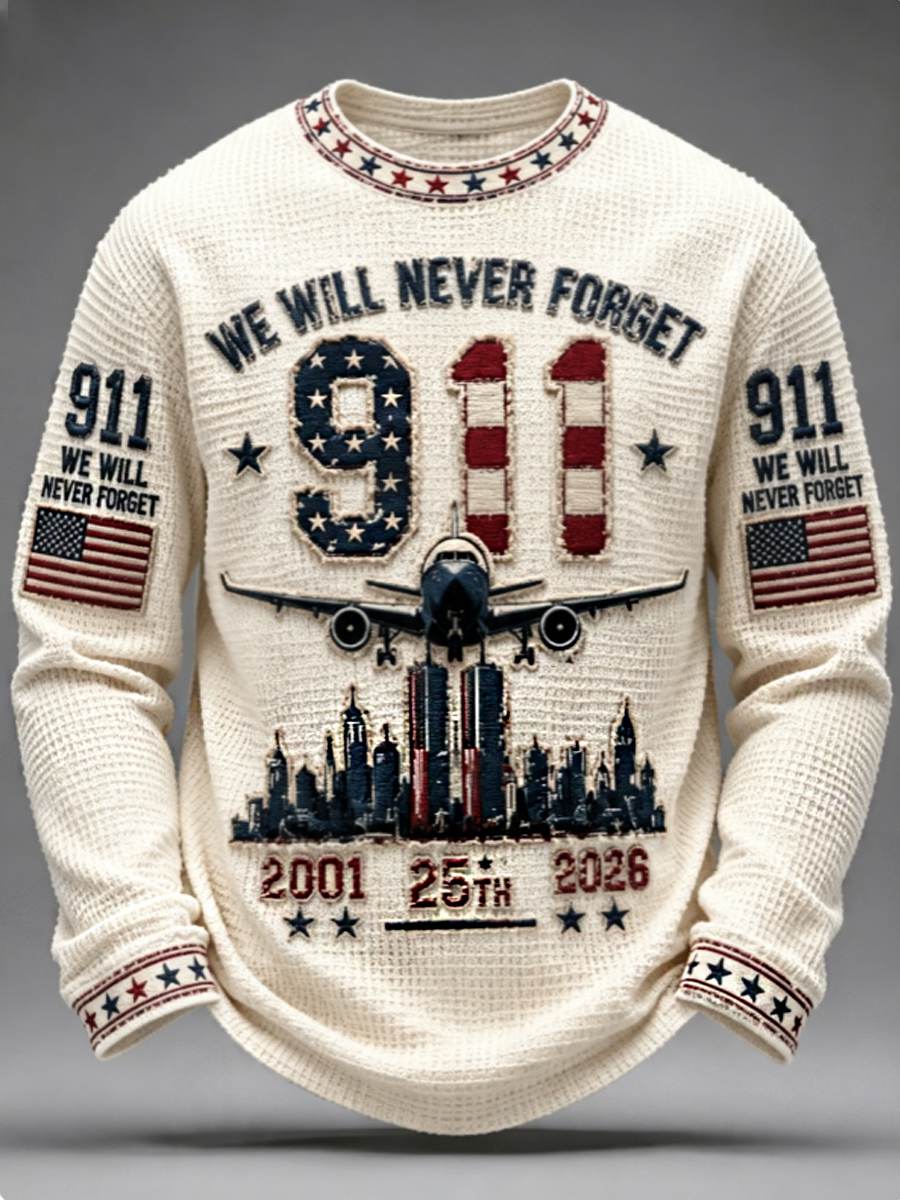 Men's We Will Never Forget 9 11 September 11 Waffle Long Sleeve T-Shirt