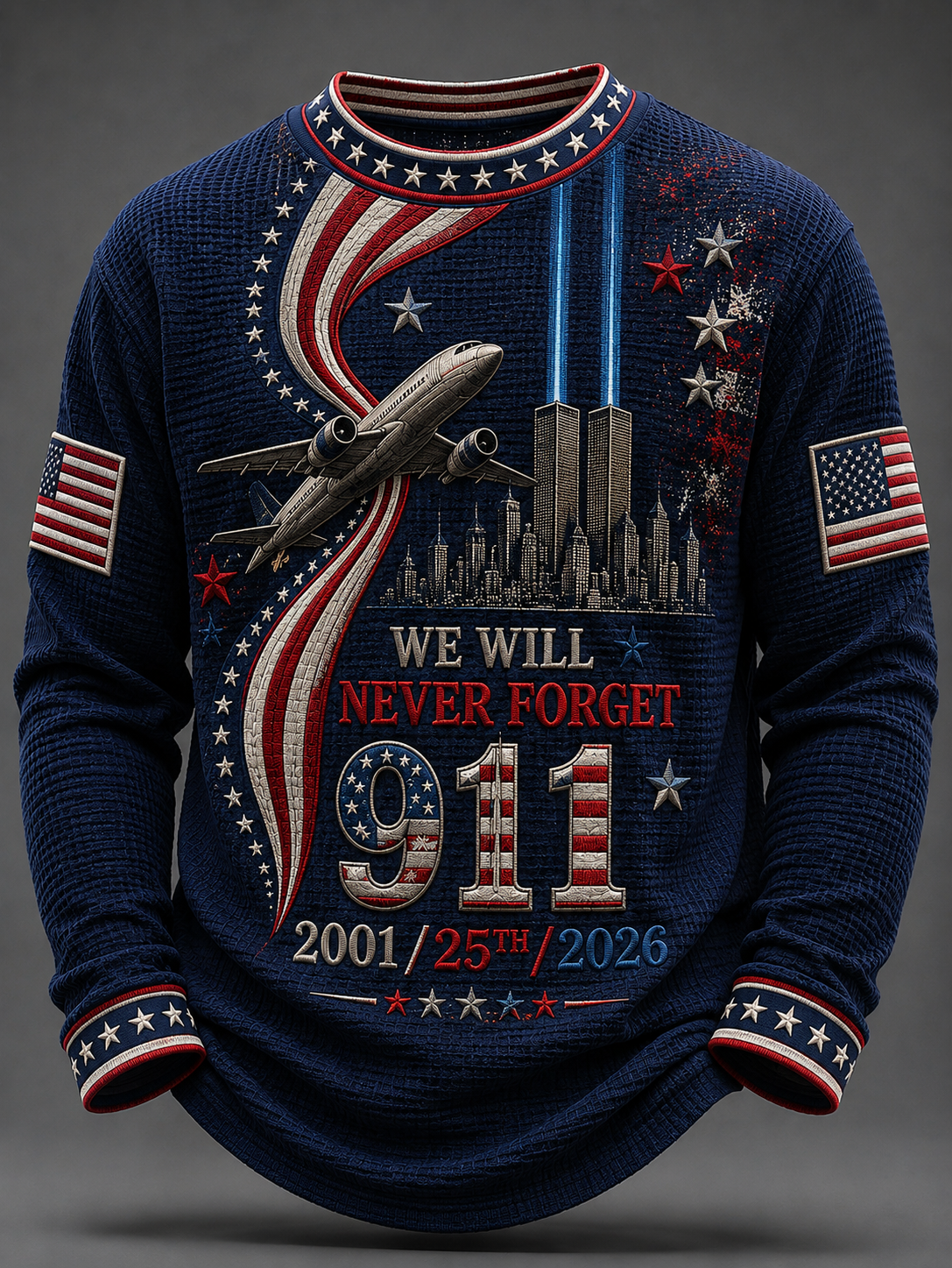 Men's We Will Never Forget 9 11 September 11 Waffle Long Sleeve T-Shirt