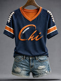 Women's Chicago Football Lover Art Printed T-shirt
