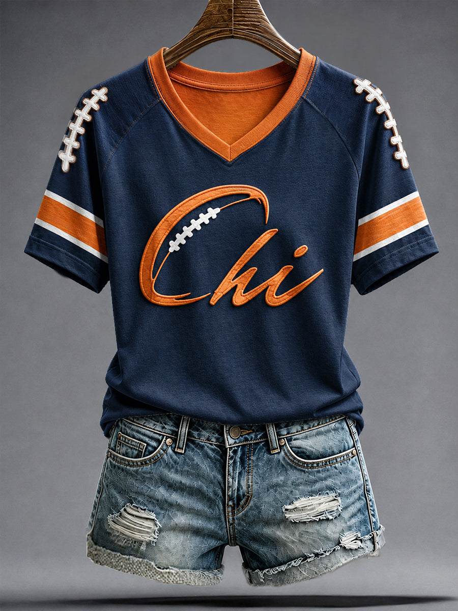 Women's Chicago Football Lover Art Printed T-shirt