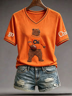Women's Chicago Football Lover Bear Art Printed T-shirt