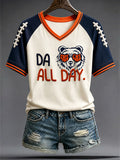 Women's Chicago Football Lover Bear Art Printed T-shirt