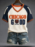 Women's Chicago Football Lover Bear Art Printed T-shirt