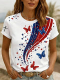 Women'S Retro American Independence Day Commemorative Printed Round Neck Short Sleeved T-Shirt
