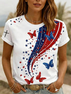 Women'S Retro American Independence Day Commemorative Printed Round Neck Short Sleeved T-Shirt