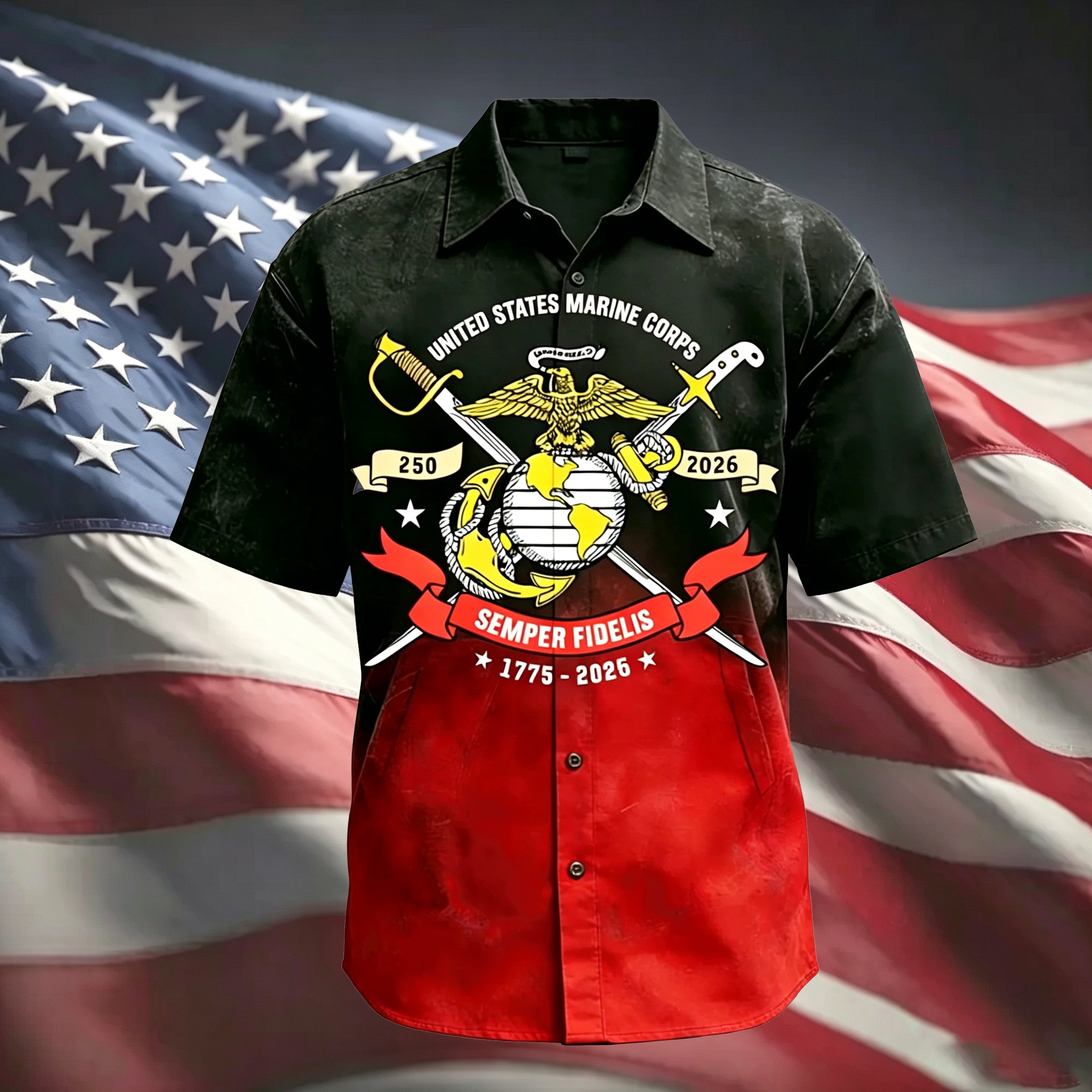 250th Anniversary Independent Day United States Marine Corps Chest Pocket Patrio Shirt