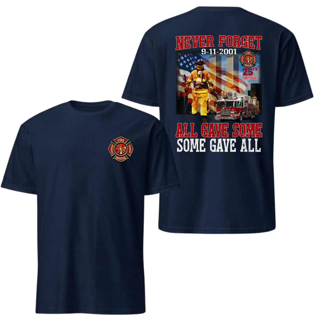 Never Forget 9/11 Firefighter Memorial Tee - 25th Anniversary Rescue Graphic Shirt 