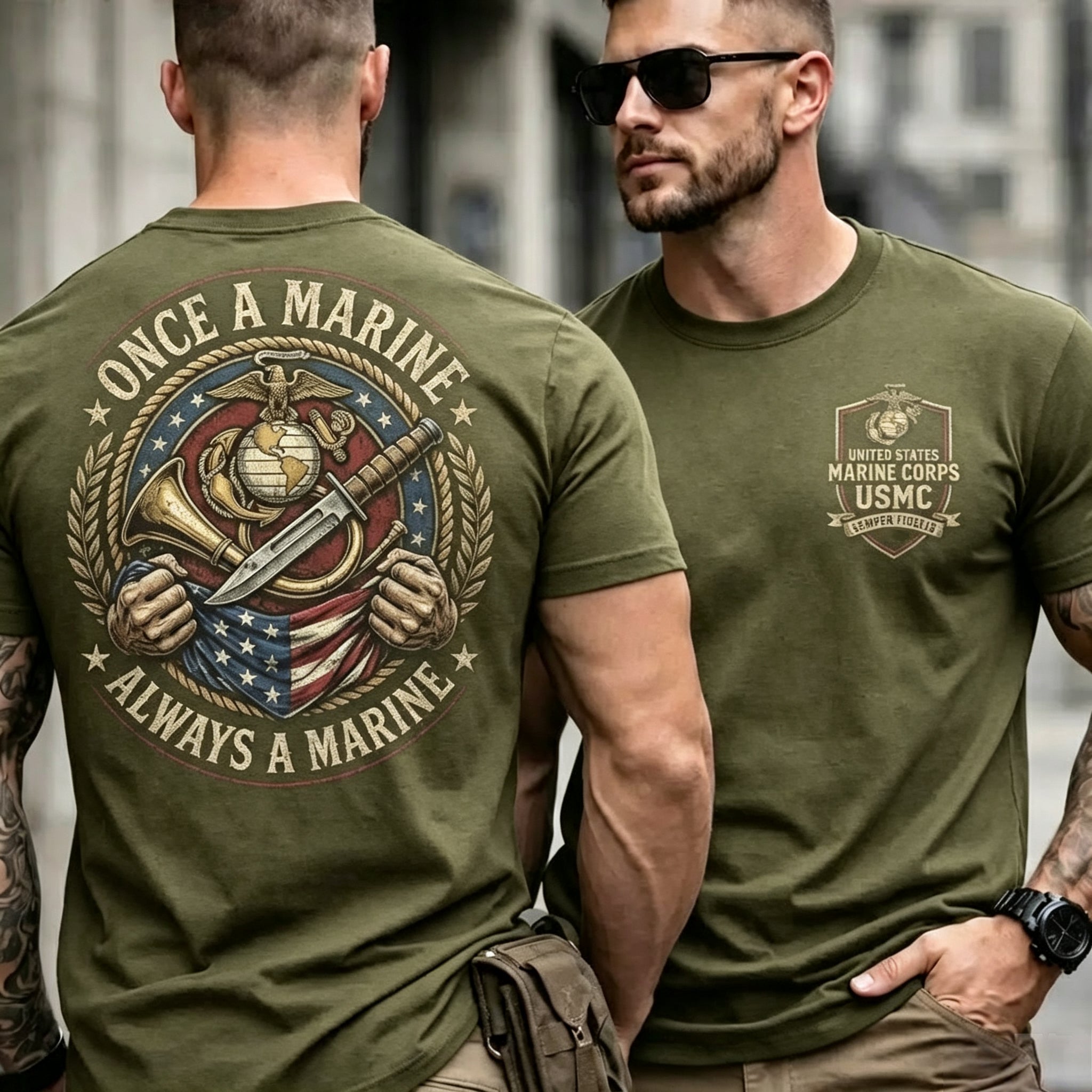Retro Marine Slogan Print Men's T‑Shirt