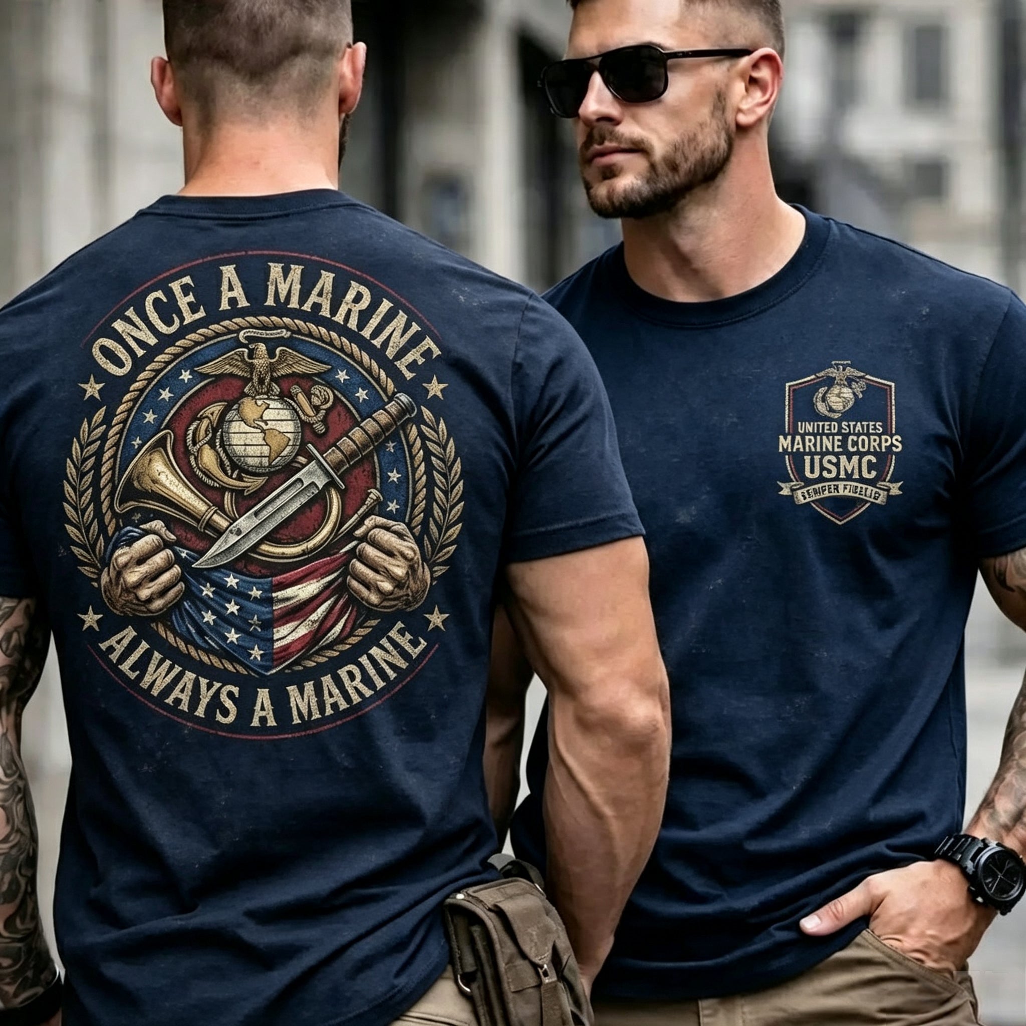Retro Marine Slogan Print Men's T‑Shirt