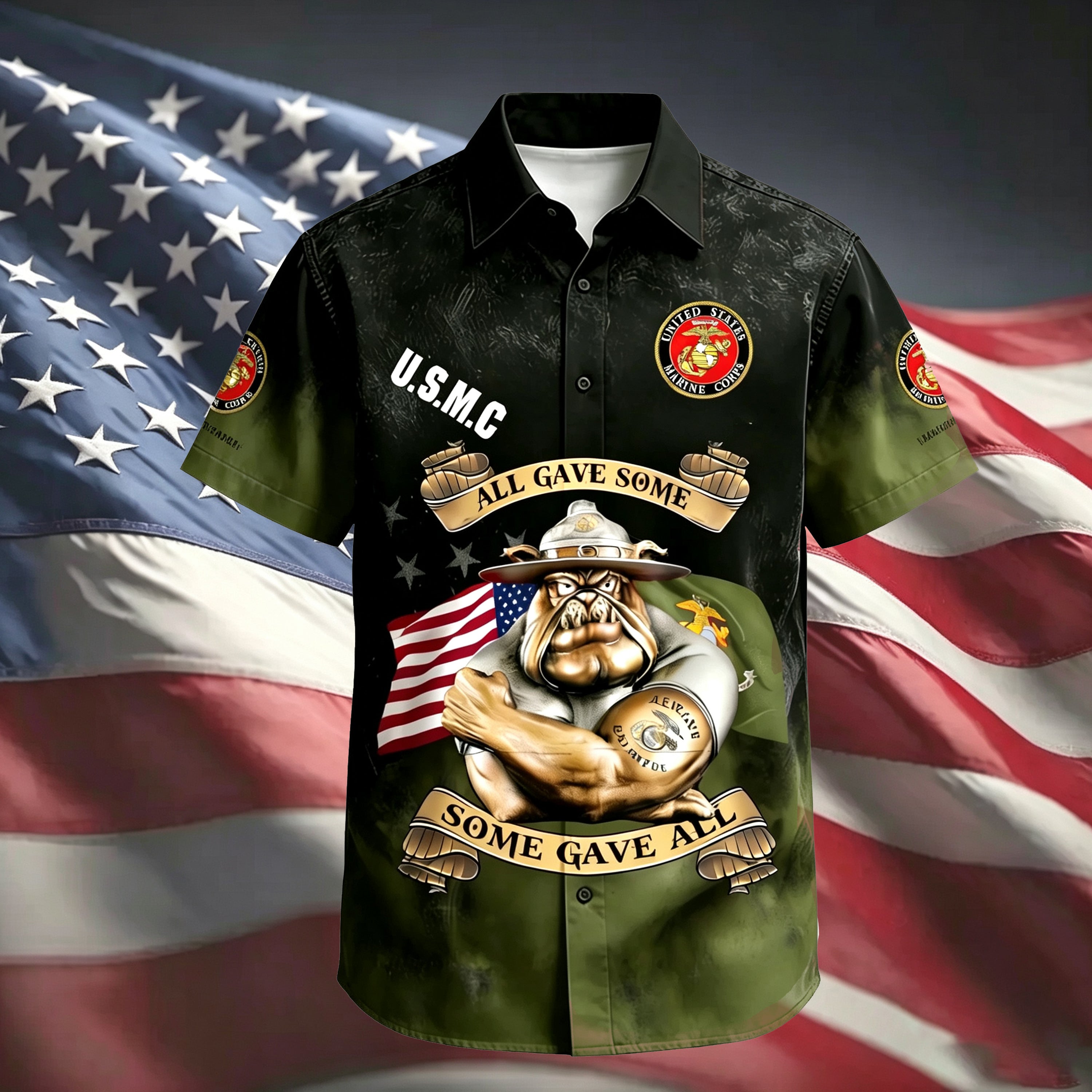Independent Day U.S. Marine Corps Freedom Chest Pocket Patriotic Shirt