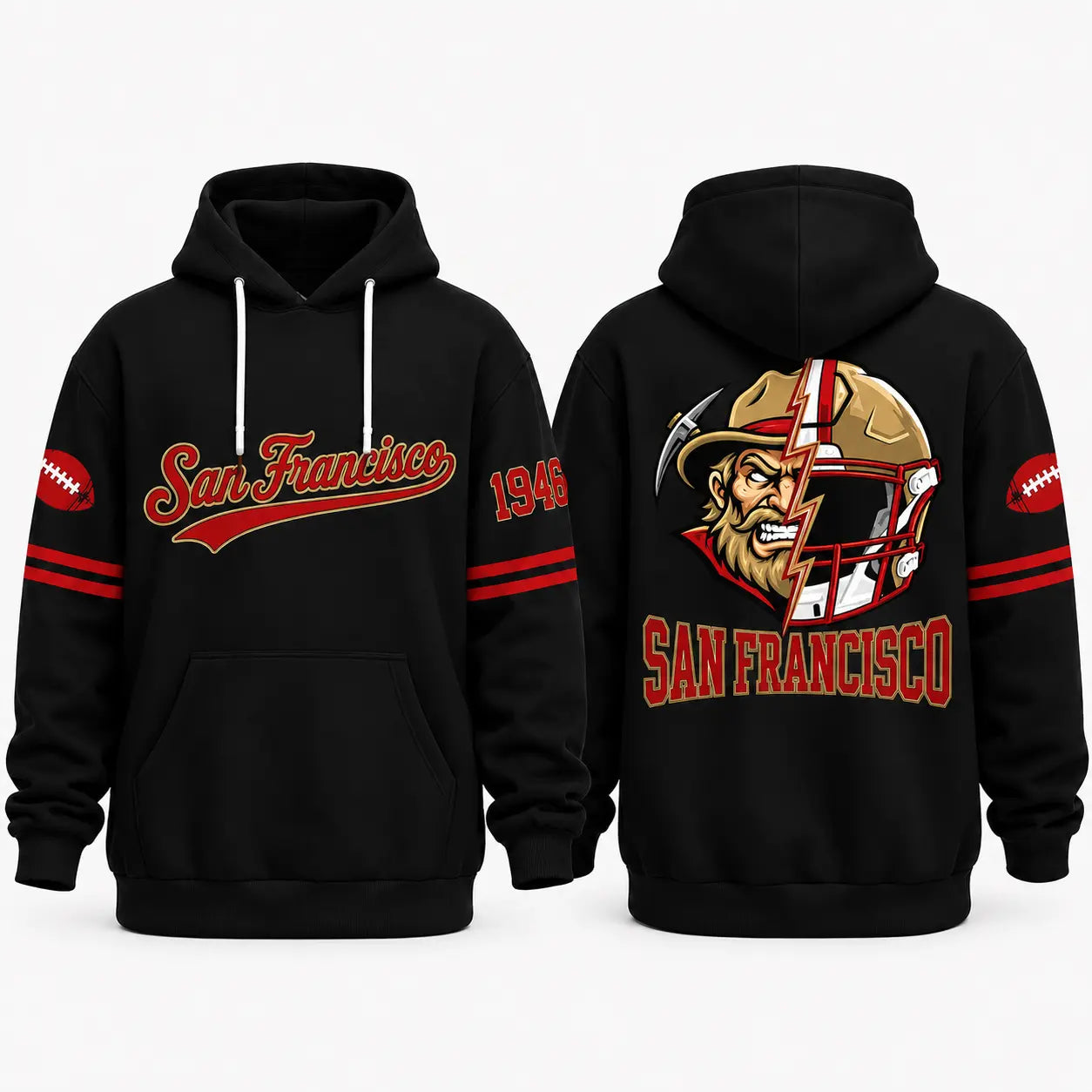 Retro City Football Mascot Graphic Hoodie With Front Pocket