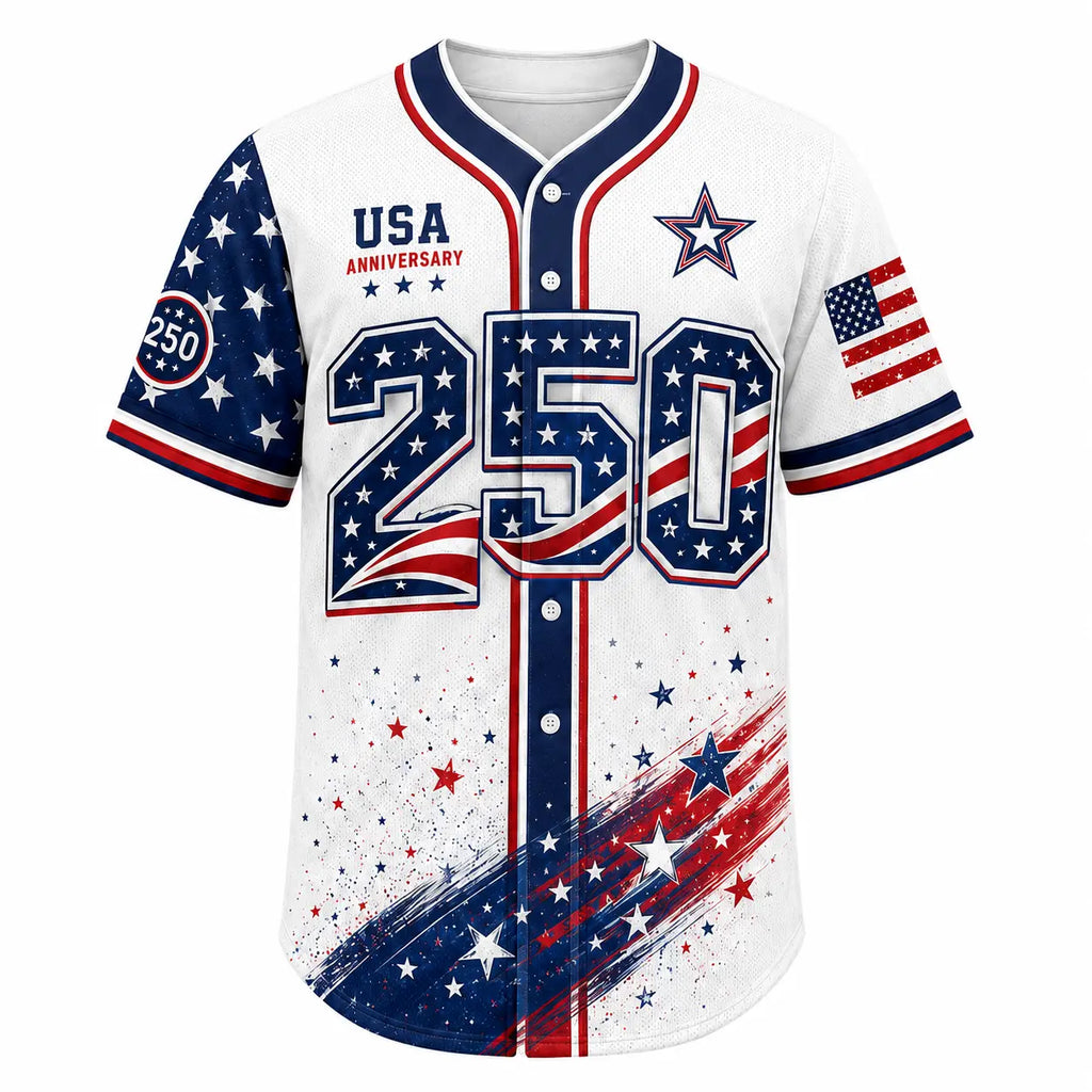 Men's USA 250th Anniversary Baseball Jersey - 1776-2026 Patriotic Button-Down Shirt