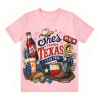 She's From Texas Tour Cowgirl Boots Tacos And Soda Unisex Travel T-shirt