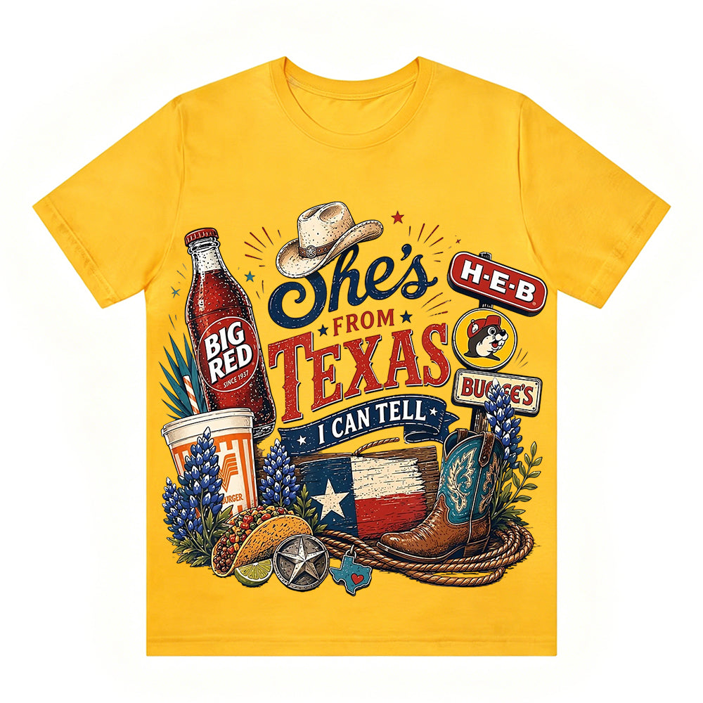 She's From Texas Tour Cowgirl Boots Tacos And Soda Unisex Travel T-shirt