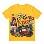 She's From Texas Tour Cowgirl Boots Tacos And Soda Unisex Travel T-shirt