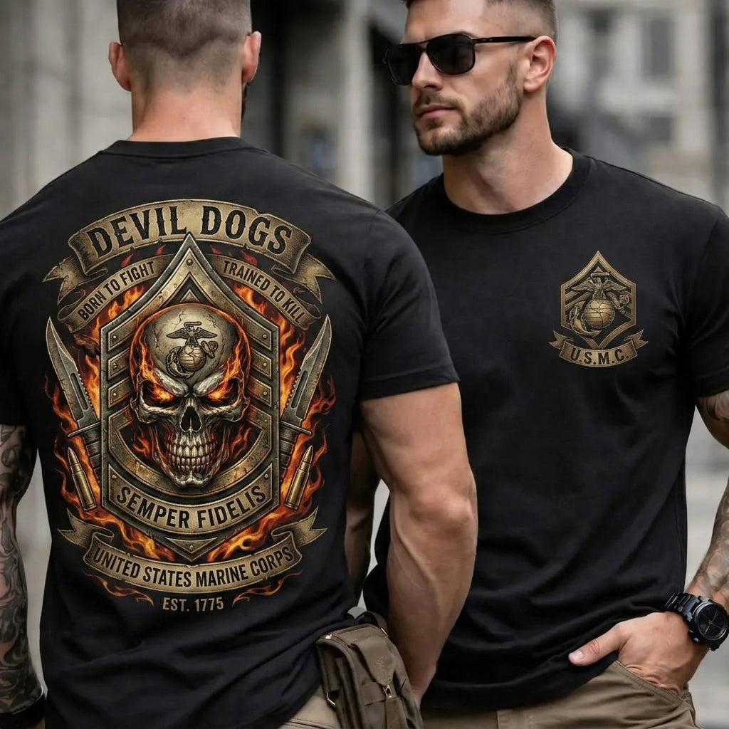 Retro Skull Devil Dogs Graphic Print Men's T‑Shirt