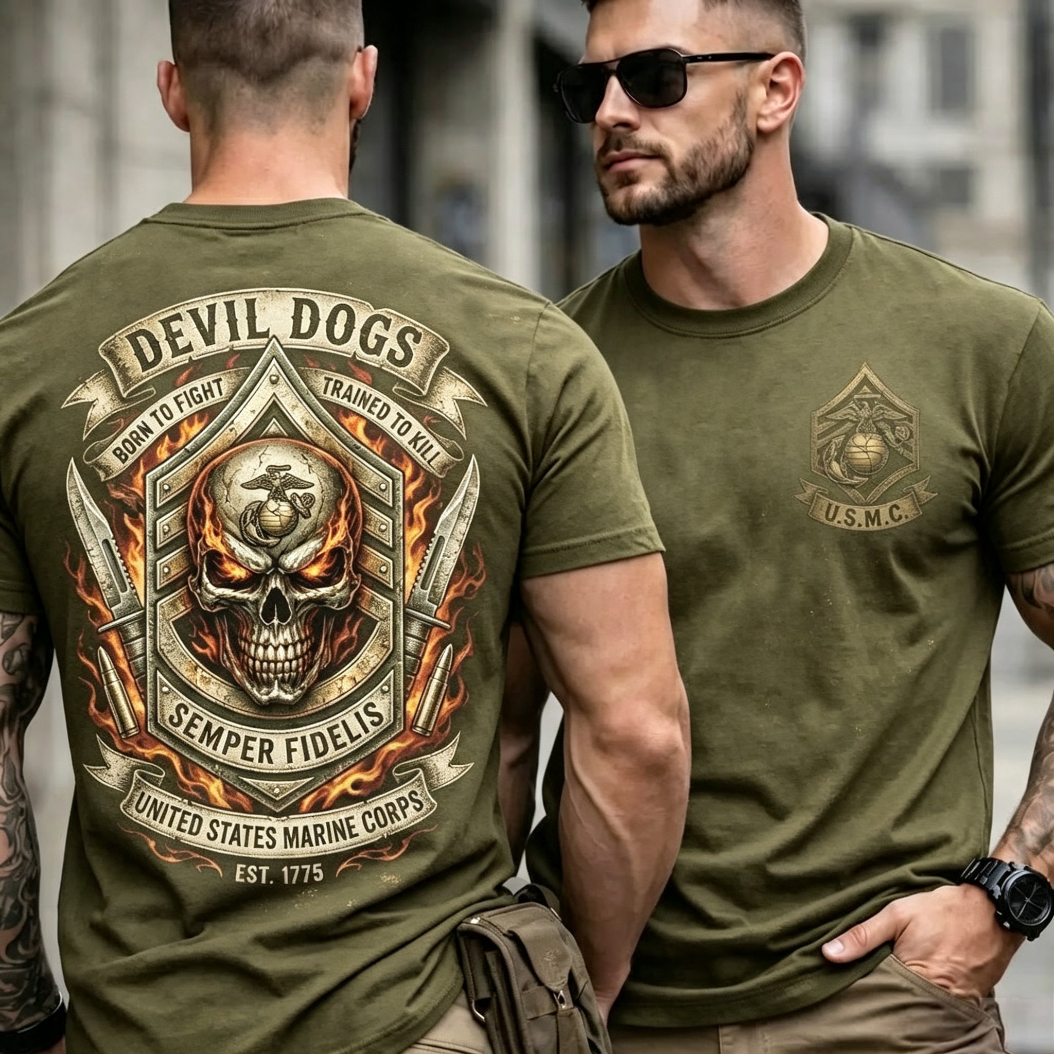 Retro Skull Devil Dogs Graphic Print Men's T‑Shirt