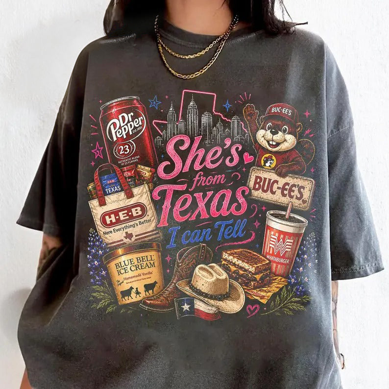 She's From Texas I Can Tell Retro Unisex Washed T-shirt