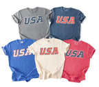 Unisex Vintage USA Tee. Patriotic July 4th Red, White and Blue.