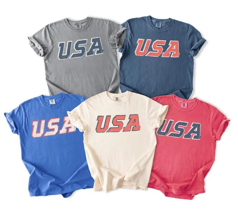 Unisex Vintage USA Tee. Patriotic July 4th Red, White and Blue.
