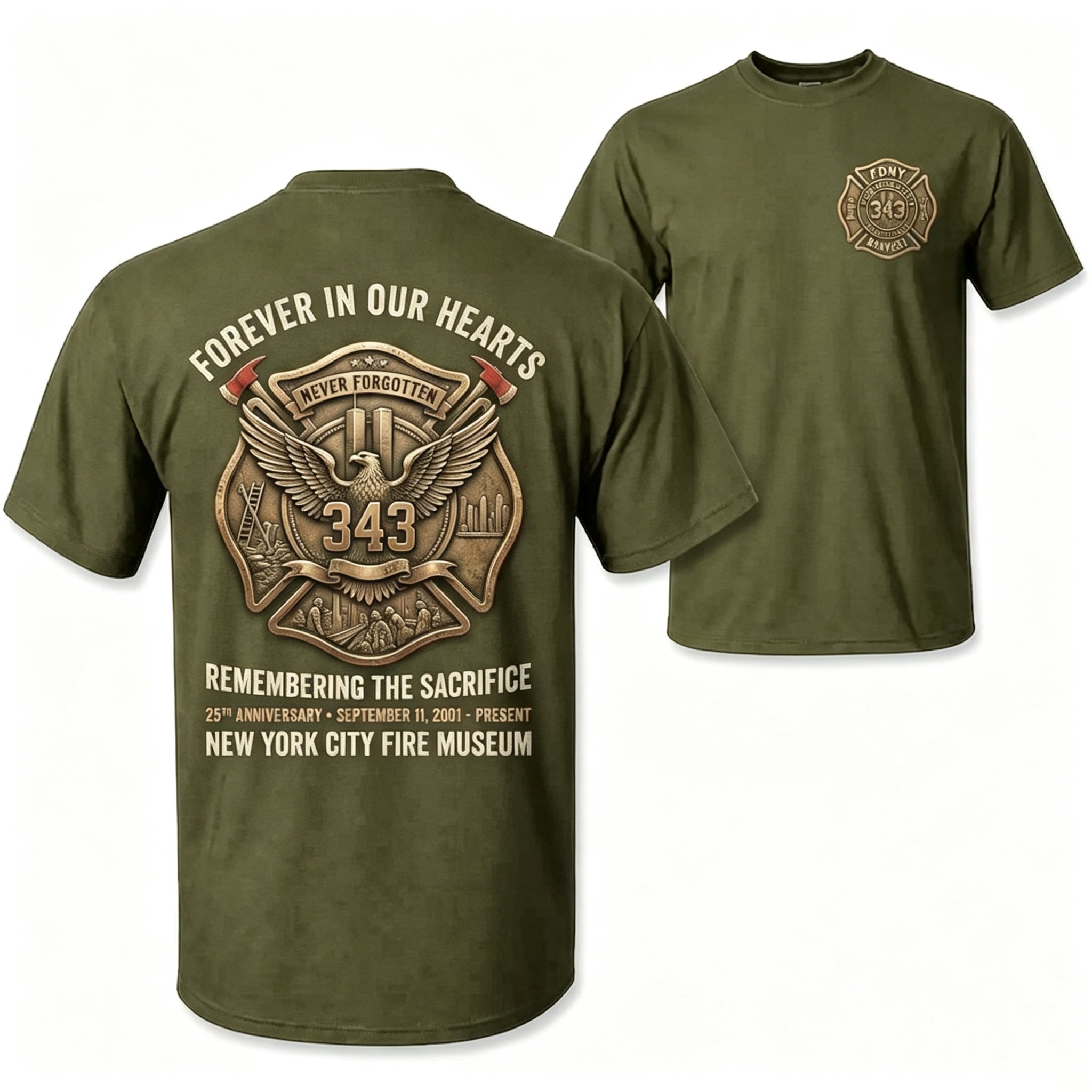 Bronze Eagle Shield Badge Men T‑Shirt